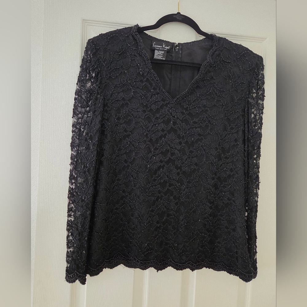 Vintage Laurence Kazar Beaded Zip Back Blouse 80s